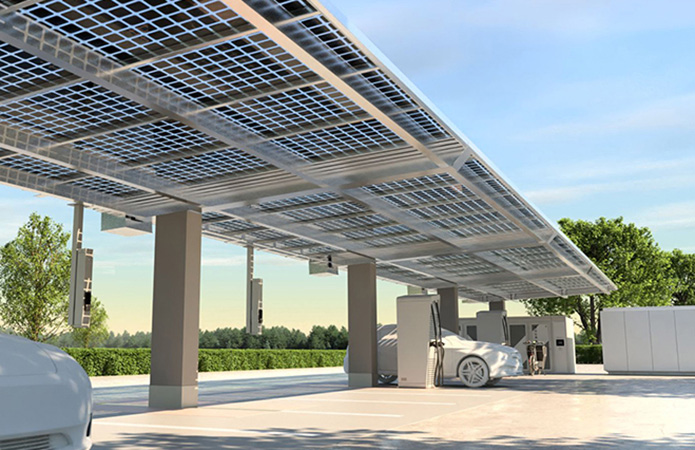 Solar Sky Park – PV-Carport mit Ladeinfrastruktur Solar Sky Park mit PV-Dach und Ladeinfrastruktur – Energie- und Mobilitätslösung von INNOVAMETALL